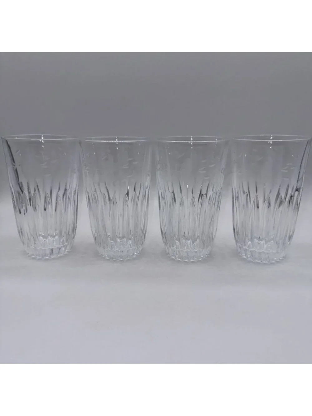Princess House Heritage 12oz Flat Tumbler Clear Floral Cut Etched Glass Set of 4